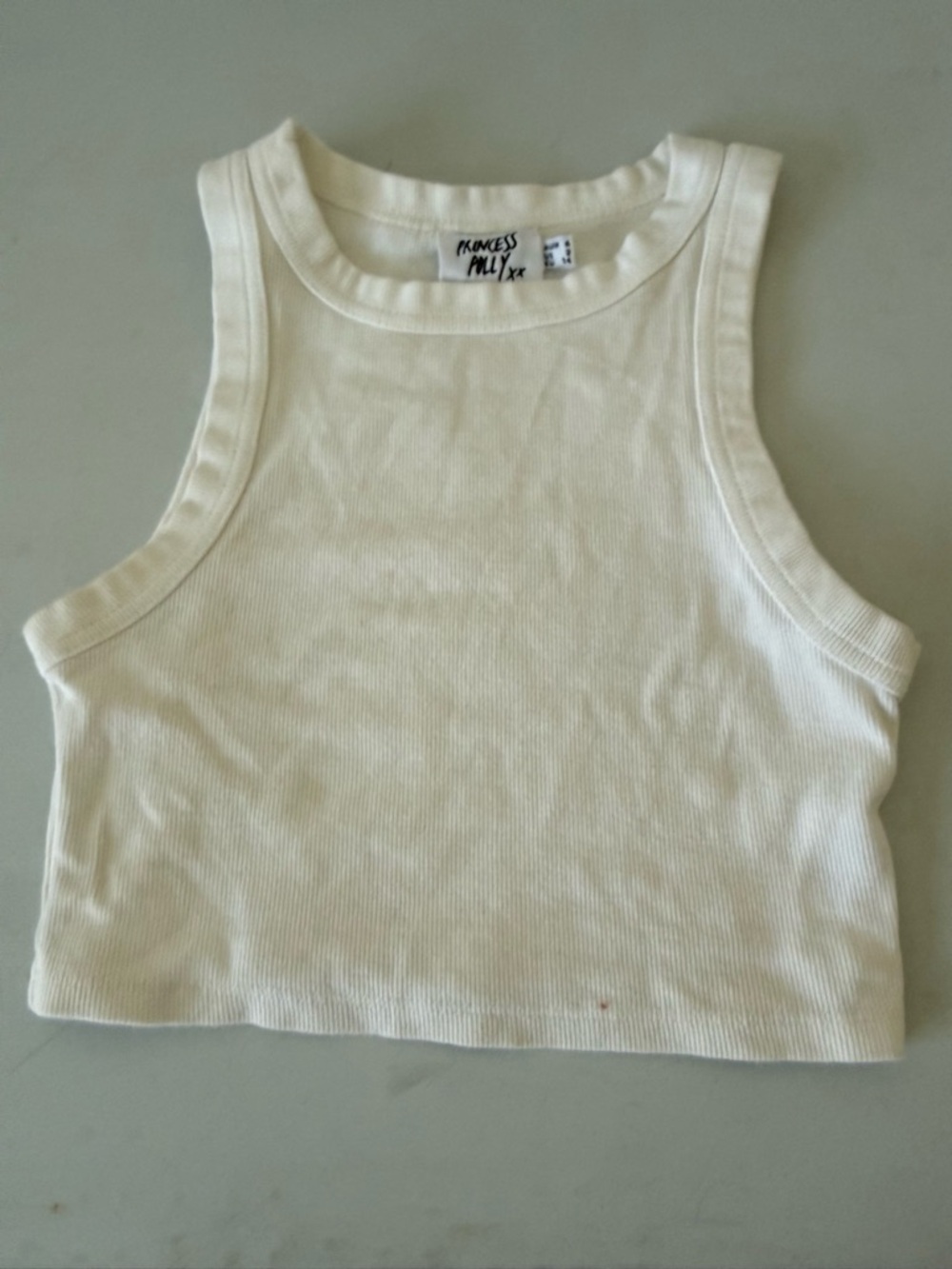 Princess Polly Cream Ribbed Cropped Tank Top